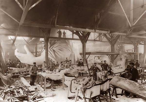 fotos raras: construção estátua da liberdade